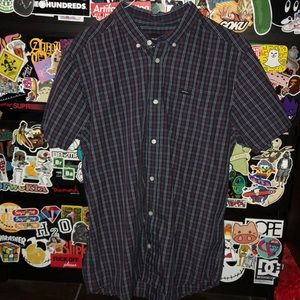 Red navy white button up